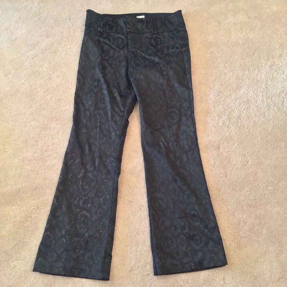 Vintage Cache Black Shiny Animal Print Sparkly Flare Pants